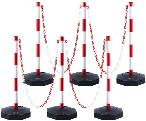 VEVOR Adjustable Traffic Delineator Post Cones, 6 Pack, Traffic Safety Delineator Barrier with Fillable Base 6.6FT Chain, for Traffic Control Warning Parking Lot Construction Caution Roads, Red&White