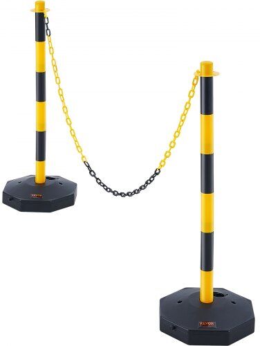 VEVOR Adjustable Traffic Delineator Post Cones, 2 Pack, Traffic Safety Delineator Barrier with Fillable Base 8FT Chain, for Traffic Control Warning Parking Lot Construction Caution Roads, Yellow&Black