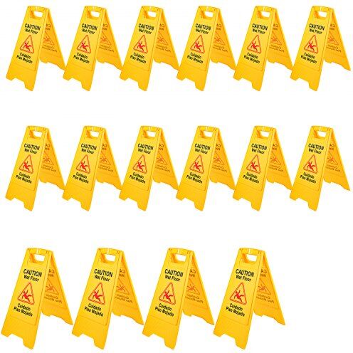 VEVOR 16 Pack Wet Floor Sign, 25" Caution Signs Wet Floor, Fold-Out Wet Floor Sign Bilingual, Double Sided Wet Floor Cones, Wet Sign Floor Sign for Restaurant Restroom Office