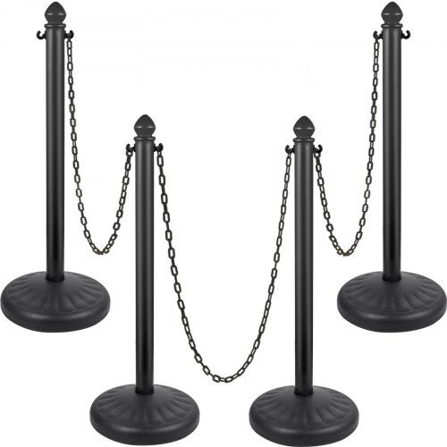 VEVOR Plastic Stanchion, 4pcs Chain Stanchion, Outdoor Stanchion w/ 4 x 39.5in Long Chains, PE Plastic Crowd Control Barrier for Warning/Crowd Control at Restaurant, Supermarket, Exhibition, City Mall