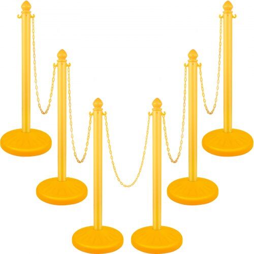 VEVOR Plastic Stanchion, 6pcs Chain Stanchion, Outdoor Stanchion w/ 6x39.5inch Long Chains, PE Plastic Crowd Control Barrier for Warning/Crowd Control at Restaurant, Supermarket, Exhibition, City Mall