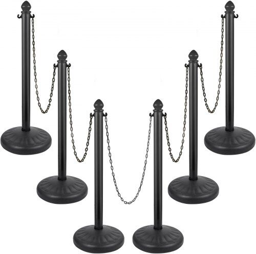 VEVOR Plastic Stanchion, 6pcs Chain Stanchion, Outdoor Stanchion w/ 6x39.5inch Long Chains, PE Plastic Crowd Control Barrier for Warning/Crowd Control at Restaurant, Supermarket, Exhibition, City Mall