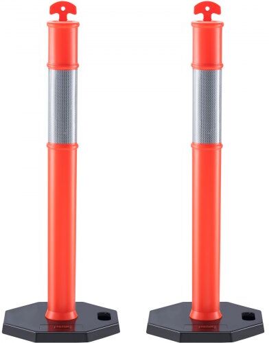 VEVOR Traffic Delineator Post Cones, 2 Pack, Traffic Safety Delineator Barrier with 16.93 x 16.93 in Rubber Base, for Traffic Control Warning Outdoor Indoor Use Parking Lot Construction Caution Roads