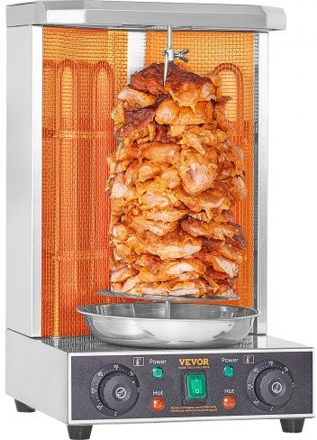 VEVOR Shawarma Grill Machine, 13 lbs Capacity, Chicken Shawarma Cooker Machine with 2 Burners, Electric Vertical Broiler Gyro Rotisserie Oven Doner Kebab Machine, for Home Restaurant Kitchen Parties