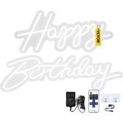 VEVOR Happy Birthday Neon Sign, 16.5" x 8" + 23" x 8" LED Neon Lights Signs, Adjustable Brightness w/ Remote Control and Power Adapter, Reusable for Party, Club, Celebration and Decoration White