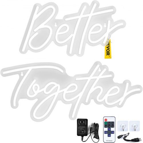 VEVOR Better Together Neon Sign, 13" x 7" +18" x 8" Warm White LED lights Sign, Adjustable Brightness with Remote Control, Used for Home, Party, Wedding, and Bar Decoration (Power Adapter Included)