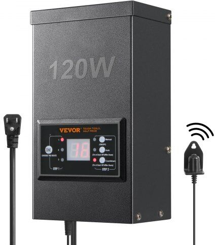 VEVOR 120W Low Voltage Landscape Transformer with Timer and Photocell Sensor, Waterproof Landscape Lighting Transformer, 120V AC to 12V AC for Outdoor, Spotlight, Pathway Light, Pool light, ETL