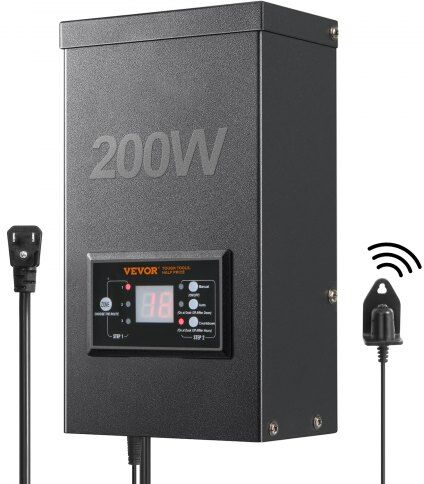 VEVOR 200W Low Voltage Landscape Transformer with Timer and Photocell Sensor, Waterproof Landscape Lighting Transformer, 120V AC to 12V/14V AC for Outdoor, Spotlight, Pathway Light, Pool light, ETL