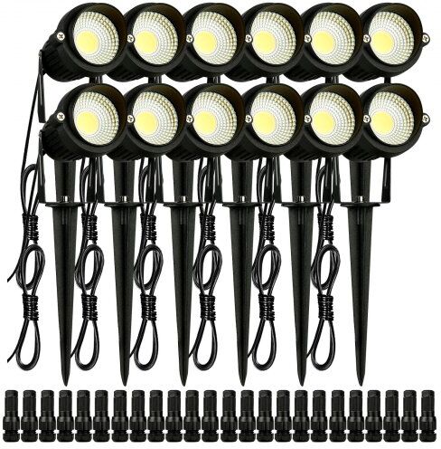 VEVOR Landscape Lighting, 6W Low Voltage LED Landscape Lights, IP66 Waterproof Landscape Spotlights Yard Lawn Garden Pathway Outdoor Lights 12V 24V 450LM Warm White 3000K (12 Pack with Connectors)