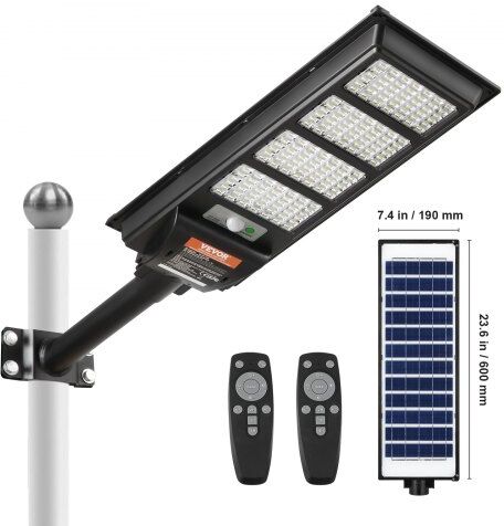 VEVOR 400W Solar Street Light, 800LM, LED Solar Flood Lights Outdoor with Infrared Remote Control, IP66 Waterproof Security Solar Motion Sensor Lamp for Garden Yard Home Path Garage Parking Lot