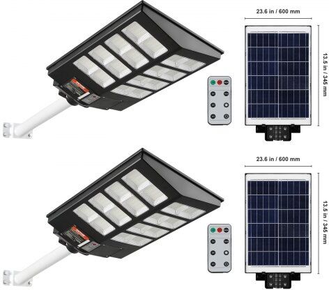 VEVOR 2PCS 800W Solar Street Light, 1400LM, LED Solar Flood Lights Outdoor with RF Remote Control, IP66 Waterproof Security Solar Powered Motion Sensor Lamp for Garden Yard Path Garage Parking Lot