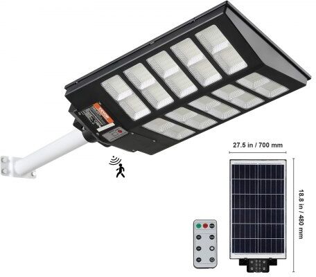 VEVOR 1000W Solar Street Light, 1600LM, LED Solar Flood Lights Outdoor with RF Remote Control, IP66 Waterproof Security Solar Powered Motion Sensor Lamp for Garden Yard Home Path Garage Parking Lot