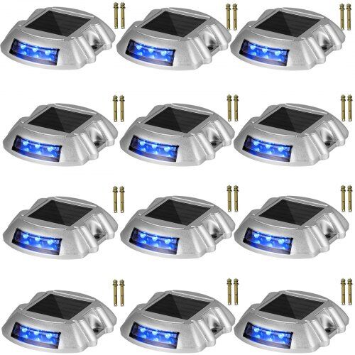 VEVOR Driveway Lights 12-Pack Solar Driveway Lights Bright Blue Solar Deck Lights Outdoor Waterproof Wireless Dock Lights 6 LEDs for Deck Dock Driveway Path Warning Garden Walkway Sidewalk Steps