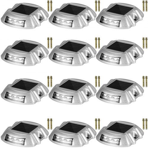 VEVOR Driveway Lights 12-Pack Solar Driveway Lights Bright White with Screws Solar Deck Lights Outdoor Waterproof Wireless Dock Lights 6 LEDs for Path Warning Garden Walkway Sidewalk Steps