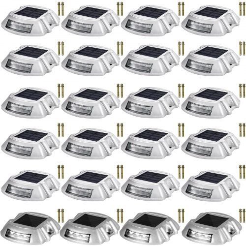 VEVOR Driveway Lights 24-Pack Solar Driveway Lights Bright White with Screw Solar Deck Lights Outdoor Waterproof Wireless Dock Lights 6 LEDs for Path Warning Garden Walkway Sidewalk Steps