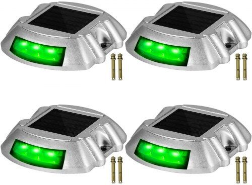 Vevor Driveway Lights, 4-Pack Solar Driveway Lights with Switch Button, Solar Deck Lights Waterproof, Wireless Dock Lights 6 LEDs for Path Warning Garden Walkway Sidewalk Steps, LED Bright Green