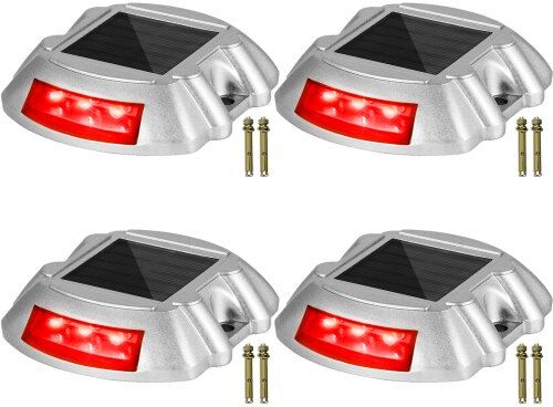 Vevor Driveway Lights, 4-Pack Solar Driveway Lights with Switch Button, Solar Deck Lights Waterproof, Wireless Dock Lights 6 LEDs for Path Warning Garden Walkway Sidewalk Steps, LED Bright Red