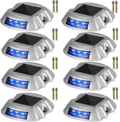 VEVOR Driveway Lights 8-Pack Solar Driveway Lights Bright Blue Solar Deck Lights Outdoor Waterproof Wireless Dock Lights 6 LEDs for Deck Dock Driveway Path Warning Garden Walkway Sidewalk Steps