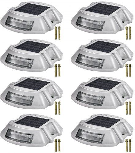 VEVOR Driveway Lights Solar Driveway Lights with Screw Solar Deck Lights Outdoor Waterproof Wireless Dock Lights 6 LEDs for Path Warning Garden Walkway Sidewalk Steps (White, 8-Pack)