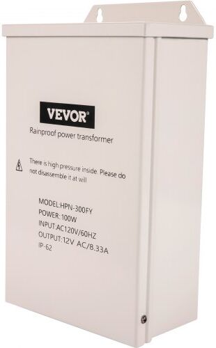 VEVOR Pool Light Transformer, 100 Watt Outdoor Landscape Lighting Transformer, 12V AC Pool Light Transformer, Pool/Spa/Landscape Lighting, Spotlight, Pathway Light, LED Compatible, Weatherproof