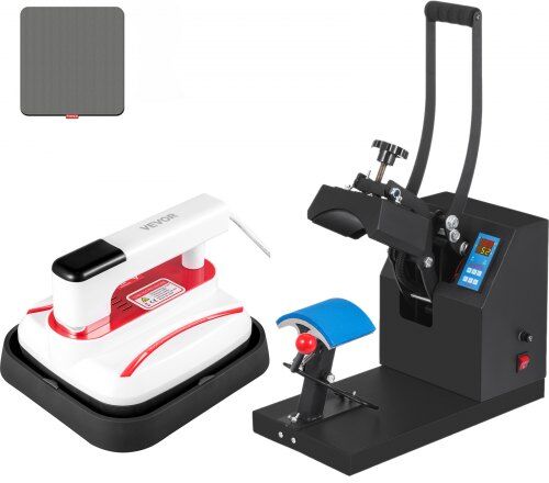 VEVOR Heat Press Kit, 5.5"x3.5" Heat Press for Hat Cap & 7"x8" Portable Mini Heat Press for T-Shirts, Cellphone Shells, Canvas Bags Red