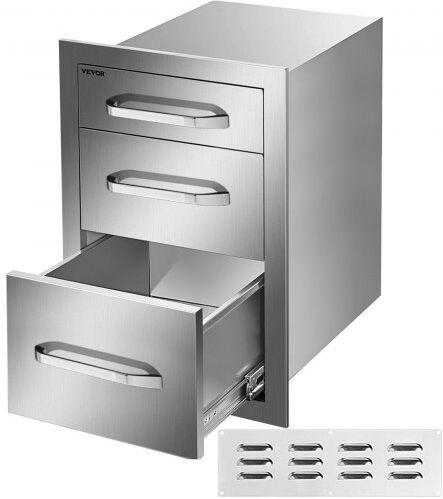 VEVOR Outdoor Kitchen Drawers 15"W x 21"H x 22.5"D, Flush Mount Triple Access BBQ Drawers Stainless Steel with Handle, BBQ Island Drawers for Outdoor Kitchens or Patio Grill Station