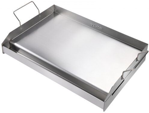 VEVOR Stove Top Griddle, 23.5"x16" Pre-Seasoned Stainless Steel Griddle, Rectangular Double Burner Griddle Pan, Non-Stick Family Pan Cookware with Handles and Oil Groove, for BBQ, Gas Grills, Silver