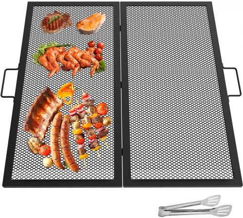 VEVOR Fire Pit Cooking Grate 30 Inch, Foldable Square Cooking Grill Grates, Heavy Duty X-Marks BBQ Grill with Portable Handle & Solid Steel for Outdoor Campfire Party & Gathering