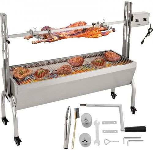 VEVOR 132 LBS Rotisserie Grill Roaster, 40W BBQ Small Pig Lamb Rotisserie Roaster, 50 Inch Stainless Steel Charcoal Spit Rotisserie Roaster Grill for Camping and Outdoor Barbecue