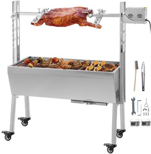 VEVOR 88 LBS Rotisserie Grill Roaster,25W BBQ Small Pig Lamb Rotisserie Roaster, 37 Inch Stainless Steel Charcoal Spit Rotisserie Roaster Grill for Camping and Outdoor Barbecue