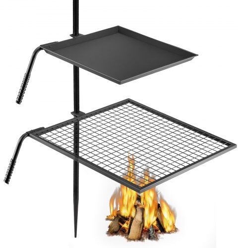 VEVOR Campfire Grill Grate,Double Layer Fire Pit Grill Grate Over Fire Pit,Three Section Height Adjustable Grill Grate for Outdoor Open Flame Cooking