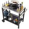 VEVOR Outdoor Grill Dining Cart with Double-Shelf, BBQ Movable Food Prep Table, Multifunctional Stainless Steel Table Top, Portable Modular Carts for Pizza Oven, Worktable with 2 Wheels, Carry Handle