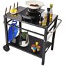 VEVOR Outdoor Grill Dining Cart with Double-Shelf, BBQ Movable Food Prep Table, Multifunctional Iron Table Top, Portable Modular Carts for Pizza Oven, Worktable with 2 Wheels, Carry Handle, Black