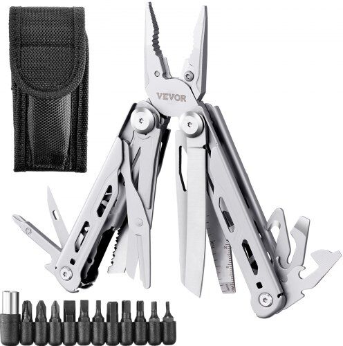 VEVOR 16-In-1 Multitool Pliers, Multi Tool Pliers, Cutters, Knife, Scissors, Ruler, Screwdrivers, Wood Saw, Can Bottle Opener, with Safety Locking and Sheath, for Survival, Camping, Hunting and Hiking