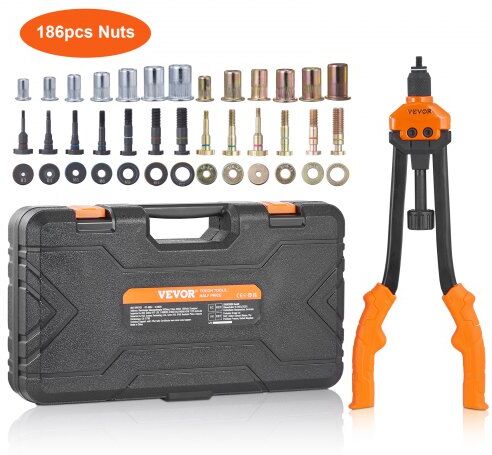 VEVOR 16" Rivet Nut Tool, Labor-Saving Rivnut Tool Kit with 13PCS Metric & SAE Mandrels, 186PCS Rivet Nuts,M3, M4, M5, M6, M8, M10, M12, 1/4-20, 5/16-18, 3/8-16,1/2-13, 8-32, 10-24 With Carrying Case