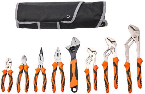 VEVOR 8-Piece Pliers Set, High Carbon Steel, 12"/10"/8" Groove Joint Pliers, 8" Linesman's Pliers, 6" Slip Joint Pliers, 8" Long Nose Pliers, 6" Diagonal Cutter, 10" Adjustable Wrench, and Tool Bag