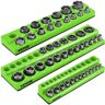 VEVOR 3-Pack SAE Magnetic Socket Organizers, 1/2-inch, 3/8-inch, 1/4-inch Drive Socket Holders Hold 68 Sockets, Green Tool Box Organizer for Sockets Storage