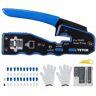 VEVOR RJ45 Crimp Tool Kit, Cat5e/Cat6/Cat6a Pass Through Ethernet Crimper for 8P8C Modular Plugs with 20pcs Connectors and 20pcs Covers, Wire Stripper and Network Tester