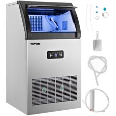 VEVOR 110V Commercial Ice Maker Machine 120LBS/24H Stainless Steel Ice Machine with 29LBS Storage for Home Office Shop Bart, 50 Ice Cubes Ready in 11-15Mins, Water Filter and Connection Hose Included