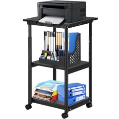 VEVOR Printer Stand, 3 Tiers, Rolling Machine Cart with Adjustable Shelf & Lockable Wheels, Mobile Printer Table for Fax Scanner File Book in Home Office, 18.9 x 15.35 x 30.31 inch, Black