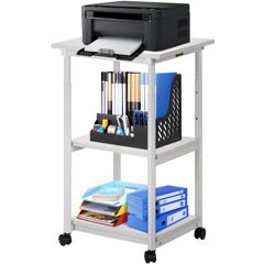 VEVOR Printer Stand, 3 Tiers, Rolling Machine Cart with Adjustable Shelf & Lockable Wheels, Mobile Printer Table for Fax Scanner File Book in Home Office, 18.9 x 15.35 x 30.31 inch, White