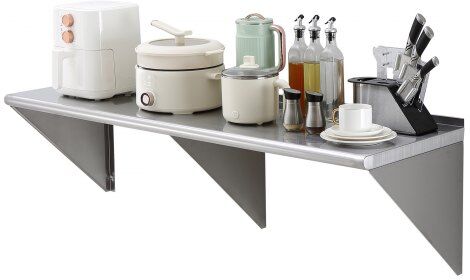 VEVOR 18" x 60" Stainless Steel Shelf, Wall Mounted Floating Shelving with Brackets, 450 lbs Load Capacity Commercial Shelves, Heavy Duty Storage Rack for Restaurant, Kitchen, Bar, Home, and Hotel