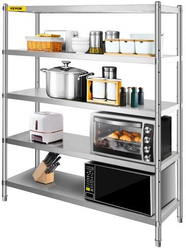 VEVOR Storage Shelf, 5-Tier Storage Shelving Unit, Stainless Steel Garage Shelf, 70.9 x 17.7 x 70.9 inch Heavy Duty Storage Shelving, 1650 Lbs Total Capacity with Adjustable Height