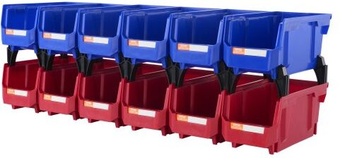 VEVOR Plastic Storage Bin, (11-Inch x 5-Inch x 5-Inch), Hanging Stackable Storage Organizer Bin, Blue/Red, 12-Pack, Heavy Duty Stacking Containers for Closet, Kitchen, Office, or Pantry Organization