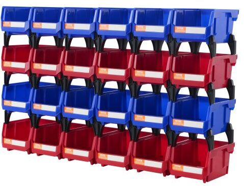 VEVOR Plastic Storage Bin, (5-Inch x 4-Inch x 3-Inch), Hanging Stackable Storage Organizer Bin, Blue/Red, 24-Pack, Heavy Duty Stacking Containers for Closet, Kitchen, Office, or Pantry Organization