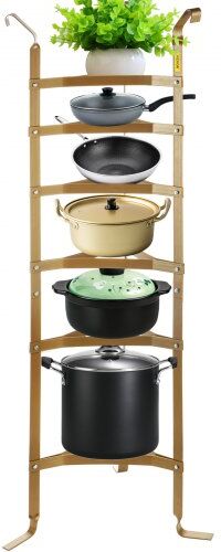 VEVOR 6-Tier Cookware Stand, Carbon Steel Multi-Layer Pot Rack, 61-inch Cookware Shelf, Copper Cookware Storage Tower, Unassembled Kitchen Corner Shelf Rack for Pans, Pots, Baskets and Kettles Storage