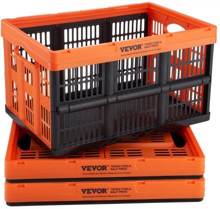 VEVOR Plastic Collapsible Storage Basket, 45L 3 Packs, Folding Stackable Storage Containers/Bins with Handles, Large Heavy Duty Containers for Clothes, Toys, Books, Snack, Shoes and Grocery Organizing