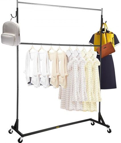 VEVOR Z Rack, Industrial Grade Z Base Garment Rack, Height Adjustable Rolling Z Garment Rack, Sturdy Steel Z Base Clothing Rack w/Lockable Casters, for Home Clothing Store w/Add-on Hang Rail Black