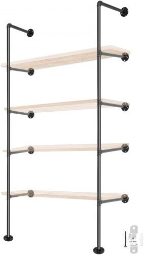 VEVOR Industrial Pipe Shelves 5-Tier Wall Mount Iron Pipe Shelves 2 PCS Pipe Shelving Vintage Black DIY Pipe Bookshelf Each Holds 44lbs Open Kitchen Shelving for Bedroom & Living Room W/Accessories