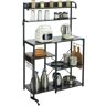 VEVOR Kitchen Baker's Rack with Power Outlets, 7-Tier Industrial Microwave Stand with Hutch & 8 S-Shaped Hooks, Multifunctional Coffee Station Organizer, Utility Kitchen Storage Shelf, Dark Gray